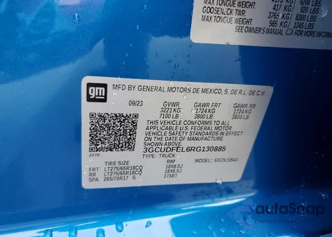 2024 Chevrolet Silverado K1500 Lt Trail Boss from USA, damaged, VIN 3GCUDFEL6RG130885